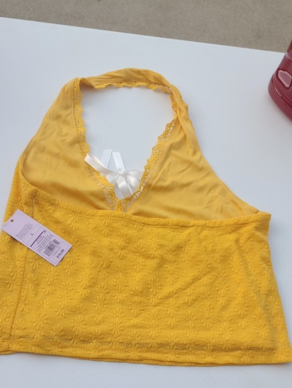 2 NWT Wild Fable Yellow & Green Halter Tops with White Ties Large - Picture 5 of 11